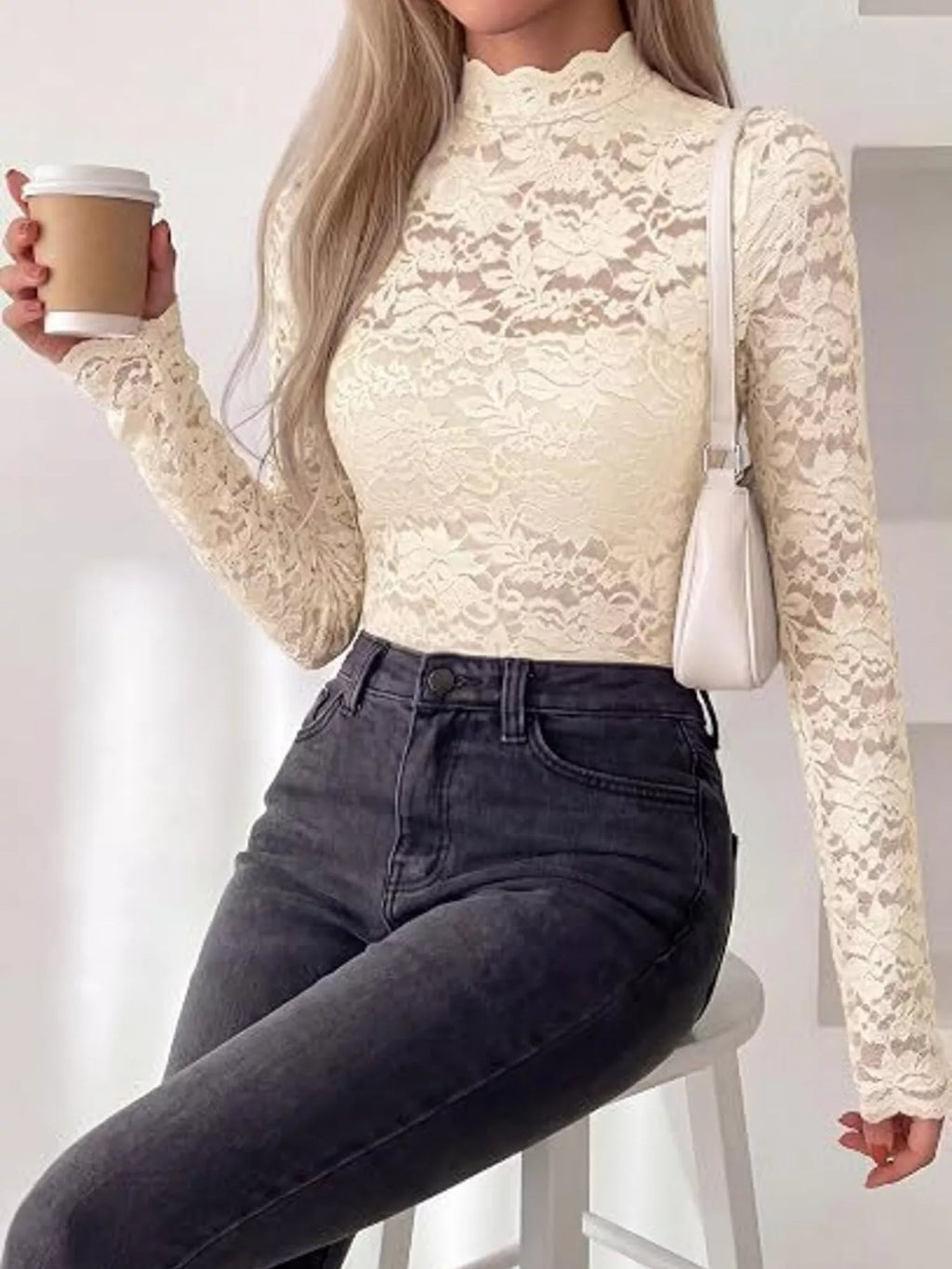 Mock Neck Floral Lace Long Sleeve Blouse – Closet Crush